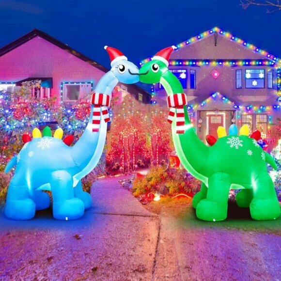 🆕12FT Christmas Inflatable Double Dinosaur Built-in LED Yard Outdoor Decoration - Picture 3 of 8